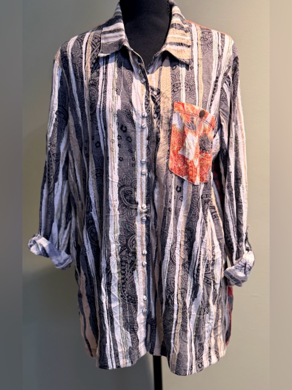 Ali Miles Multicolor Striped Button-Front Shirt